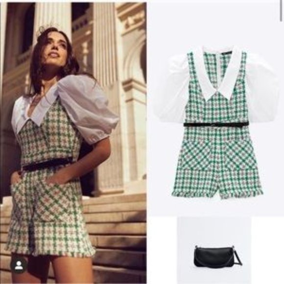 NWT ZARA Tweed Jumpsuit Ecru Green XL Blogger’ Fav - Picture 2 of 15
